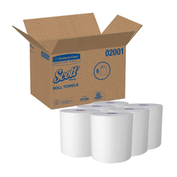 Kimberly Clark Scott 02001 Roll Towel, White, 8.438 x 950' per roll x 6 rolls/case